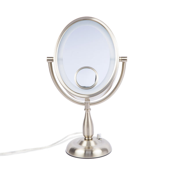 HL9510NL LED Lighted Table Mirror with 10X Magnification, Nickel Finish