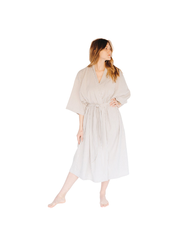 Taupe Seersucker Kimono Robe